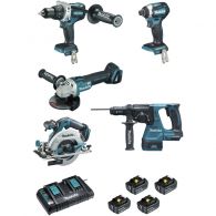 Lot 5 machines 18 V Li-ion  - MAKITA DLX5038PTJ - 4 batteries 5 Ah