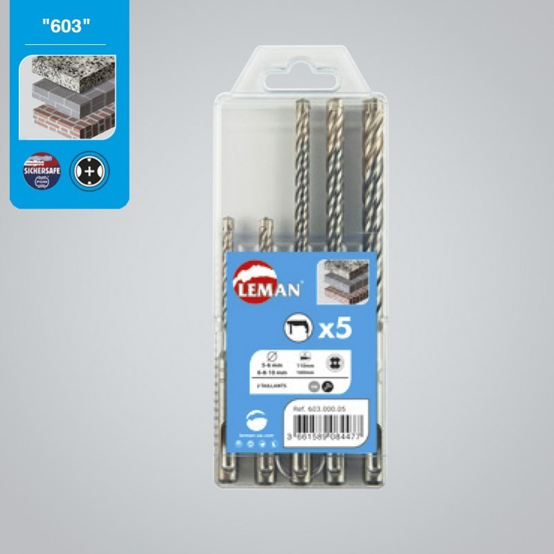 Coffret 5 forets SDS - LEMAN 603.500.05 - Ø 5 à 10mm - pour matériaux
