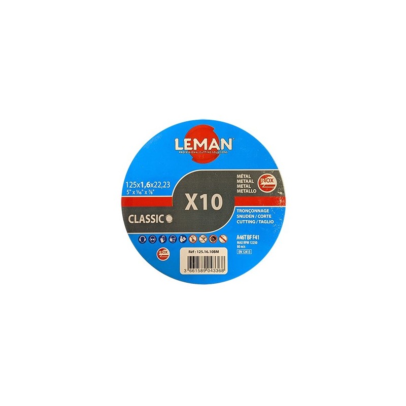 Boite 10 disques à tronçonner - LEMAN 1251610BM - Ø 125x1,6x22 mm