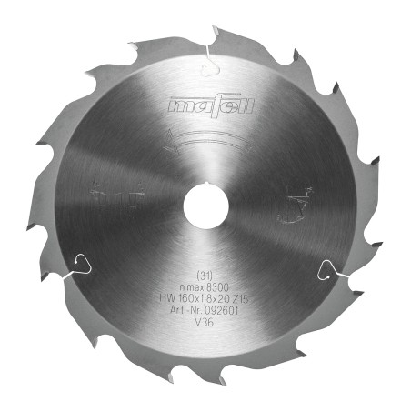Lame de scie GT, 160 x 1,2/1,8 x 20 mm, Z15-5, 2WZ/FZ, pour coupes longitudinales dans le bois