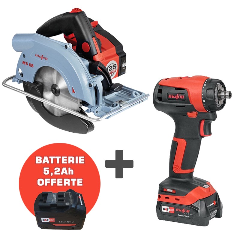 Lot scie circulaire MS55 + perceuse-visseuse A12 - MAFELL - 18V Lot scie circulaire MS55 + perceuse-visseuse A12 - MAFELL - 18V