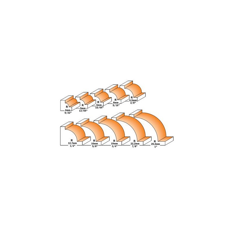 Mèche 1/4 de rond - CMT 72709511 - r 9,5 mm - Ø 31,7 x l 14 x L 45,8 mm - Q6