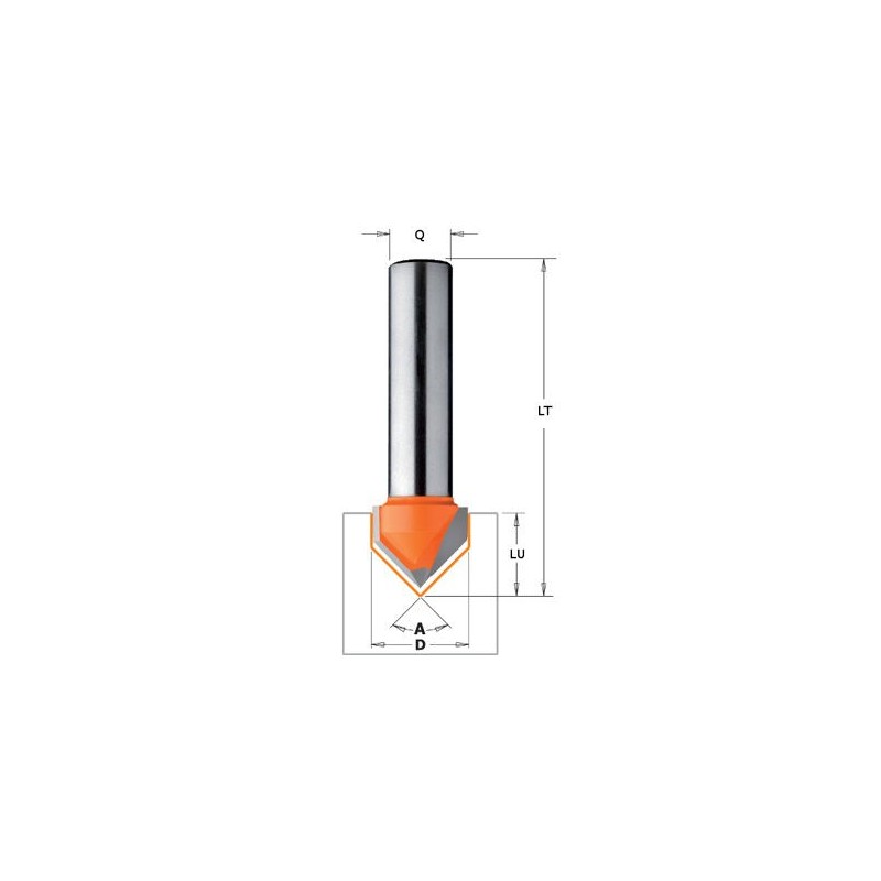 Mèche à rainurer en V 90° - CMT 91512711 - Ø 12,7 x l 12,7 x L 44 mm - Q8