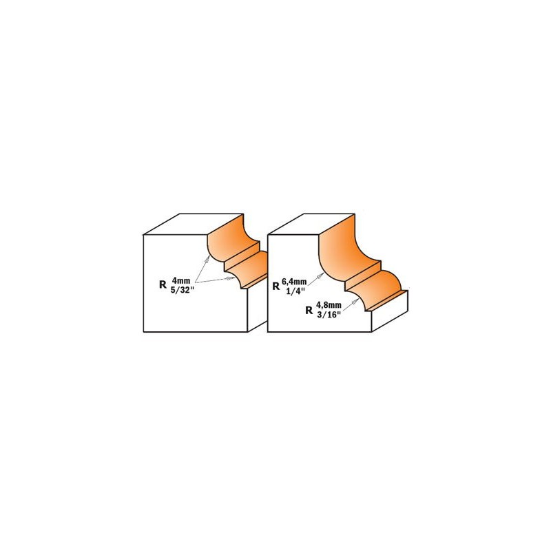 Fraise à moulure - CMT 94535011 - r 6,4-4,8 mm - Ø 35 x l 18,5 mm - Q8