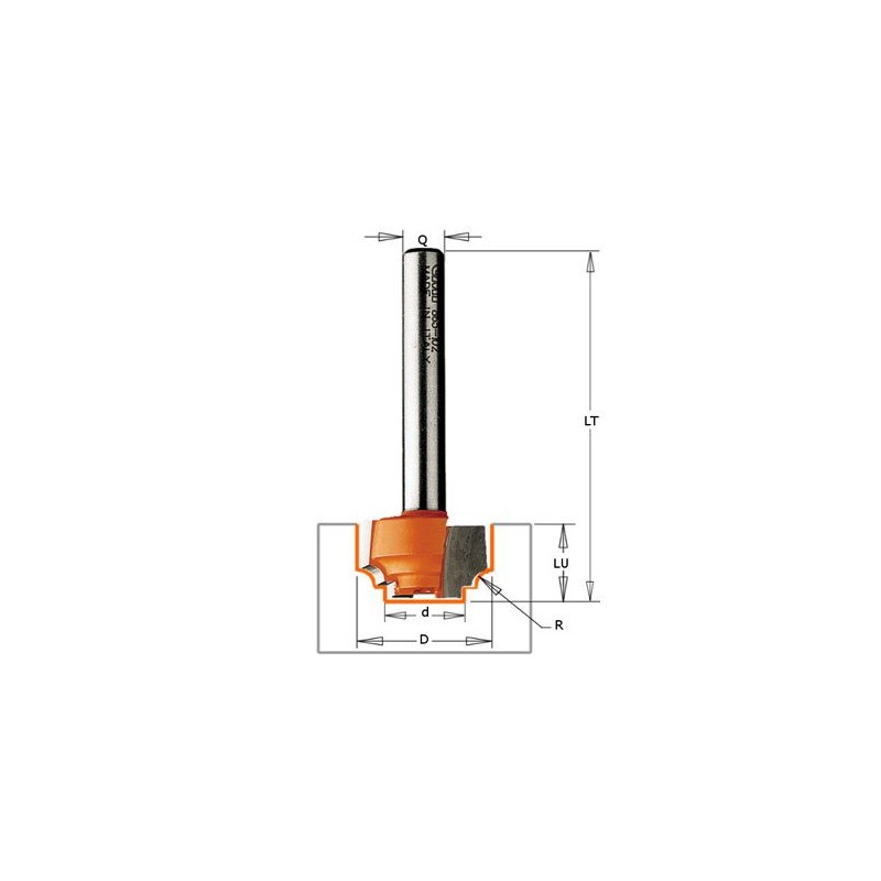 Fraise à moulure - CMT 96510111 - r 1,2 mm - Ø 12,7 x l 12,7 mm - Q8
