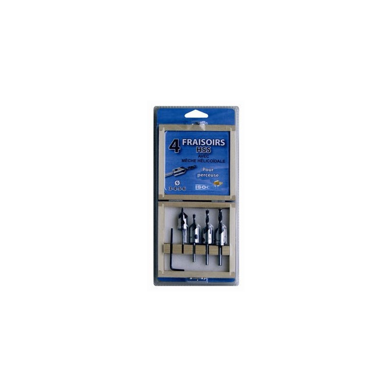 Coffret 4 mèches à bois - LEMAN 203.500.04 - Ø 3 à 6 mm - fraisoirs