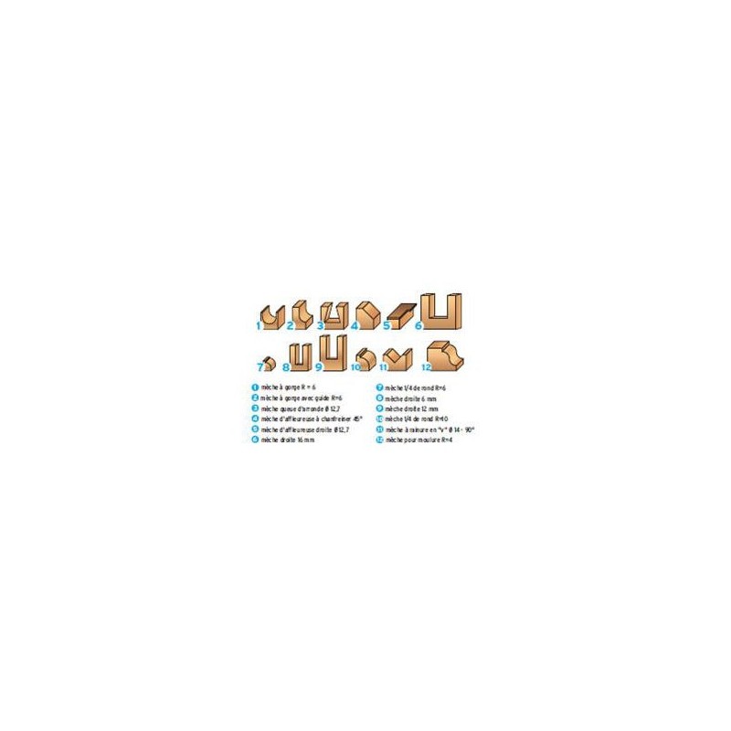 Coffret 12 mèches à défoncer - LEMAN 416.700.12 - queue de 6