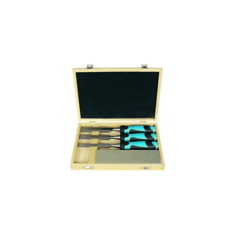 Coffret 3 ciseaux à bois - LEMAN 780.500.03 - 15,20 et 25 mm - pierre à affuter