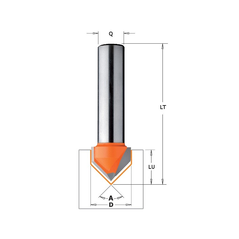Mèche à rainurer en V 90° - CMT 71506011 - Ø 6 x l 8 x L 38 mm - Q6