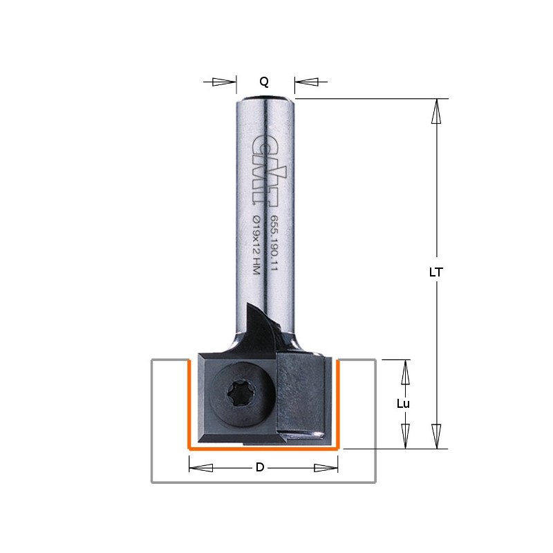 Mèche à rainurer à plaquettes - CMT 65519011 - Ø 19 x l 12 x L 45mm - Q8